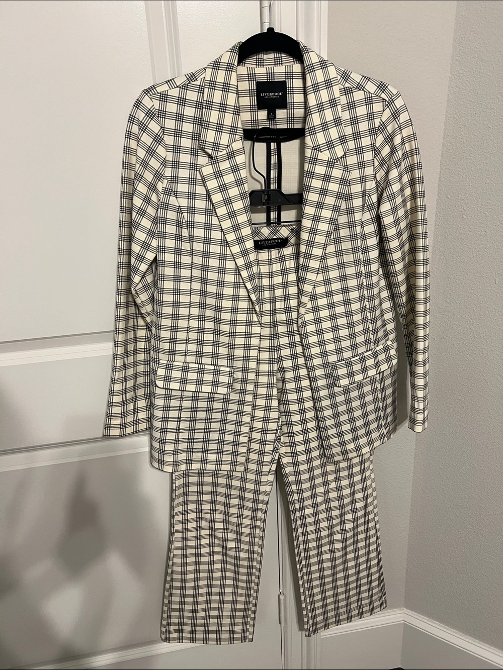 Liverpool Cream and Black Plaid Two-Piece Suit